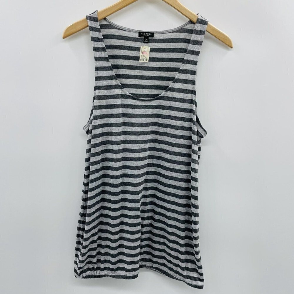 Talbots Womens Size Medium Metallic Striped Scoop Neck Tank Top Banded Hem 841